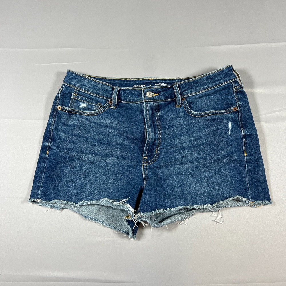 Old Navy Cut Off Shorts Womens 14 Blue Denim Whiskering OG Straight High Rise